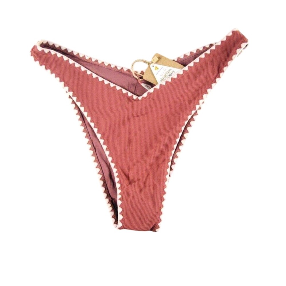 NWT Berlook Swim Bottom Large Pink High Leg Bikini Ribbed Recycled Nylon